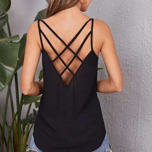 black Crisscross Back Cami Top black